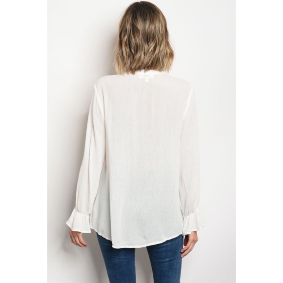 LAST! Off White Boho Blouse with Tassel Keyhole - Picture 3 of 3